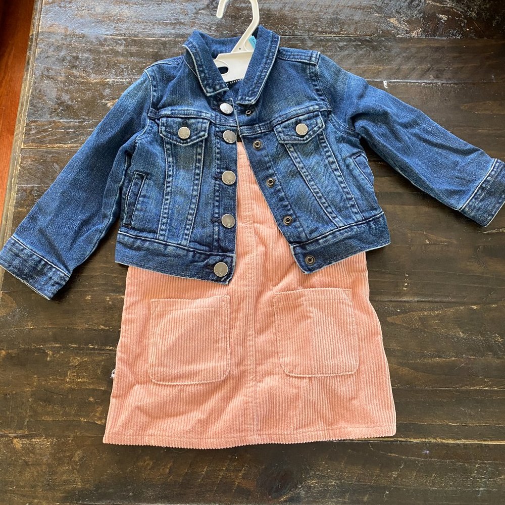 Cute little bundle of this pink dress and Denim Jacket